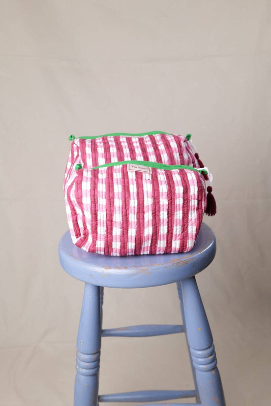 Quilted Wash Bag - Pink Gingham Checker