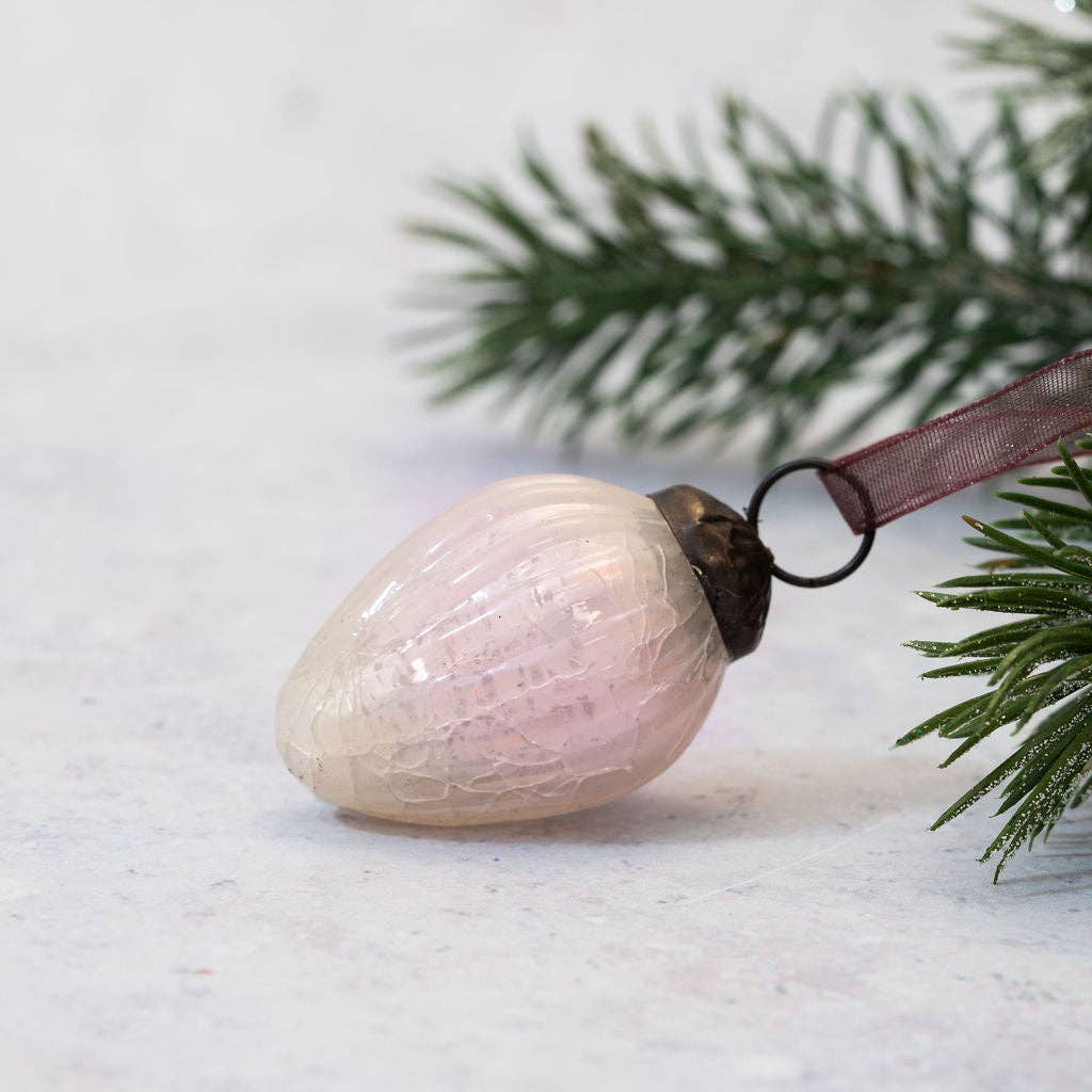 Set of 6 Small 1" Alba Crackle Glass Pinecones