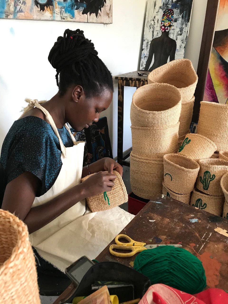 Multicolour Embroidered Rainbow Woven Storage Basket