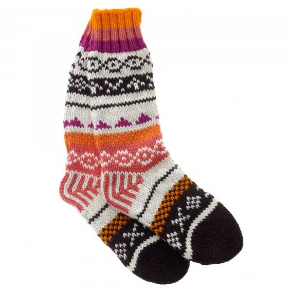 Woollen Fairisle Socks - Natural, Peach and Pink