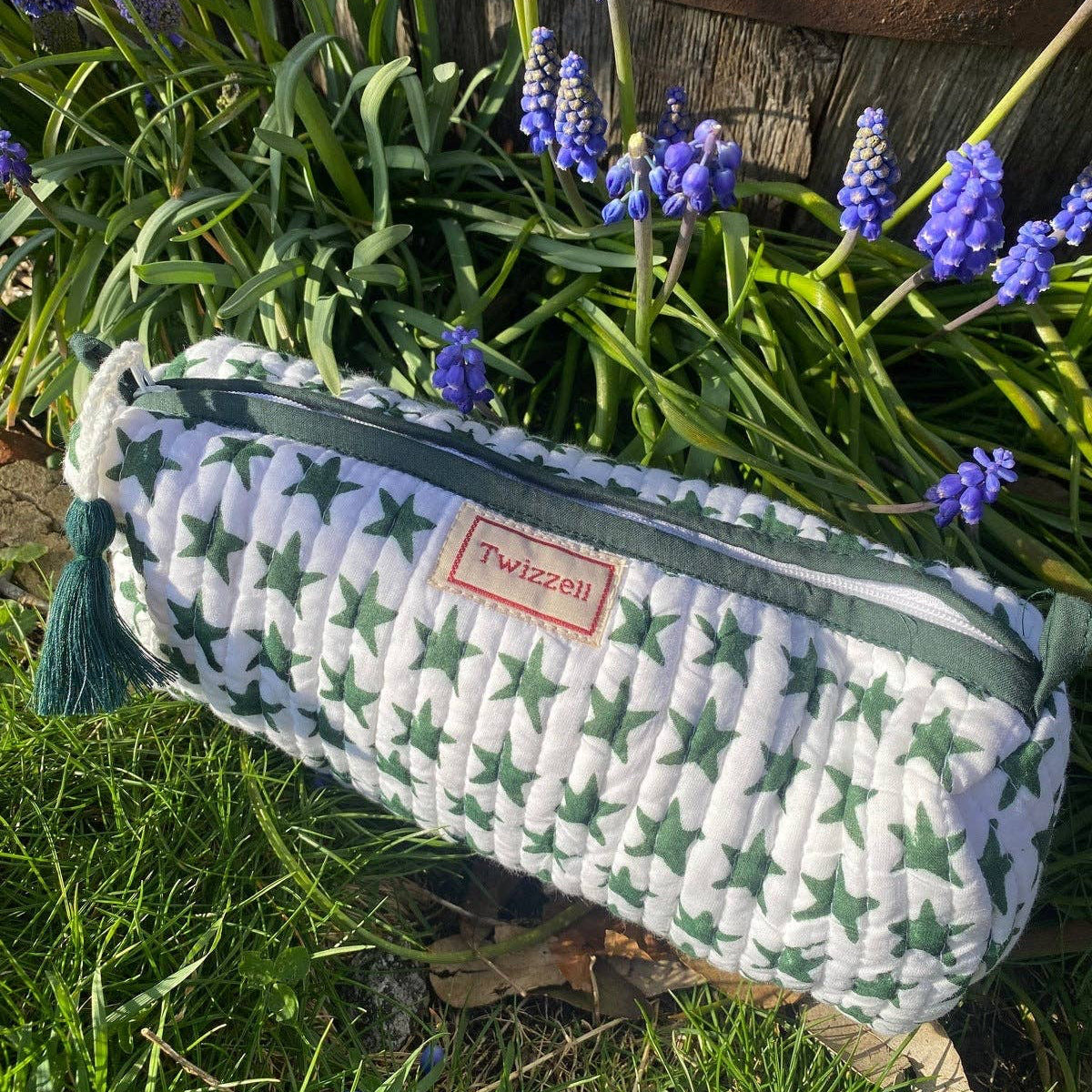 Green Star Quilted Zipper Pencil Case