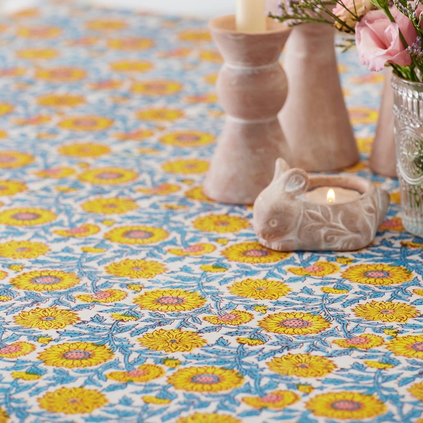 Sunflower Block Print Tablecloth