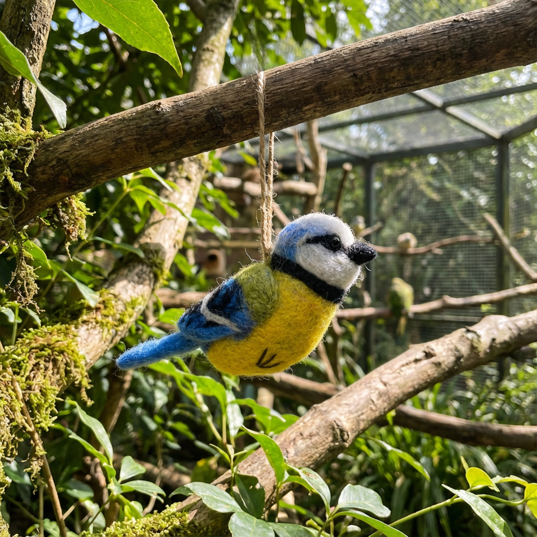 Bella Blue Tit Felt Hanging Bird Decoration