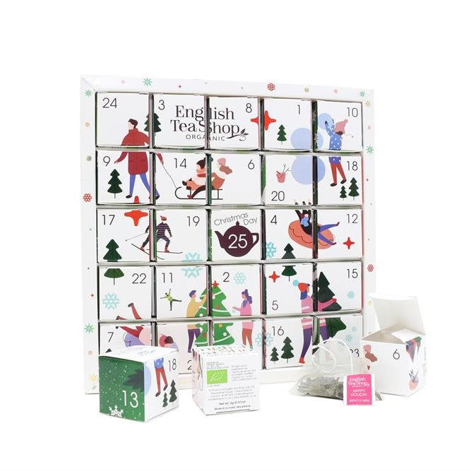 Advent Calendar by English Tea Shop - Organic White Ornaments Puzzle 25 Pyramid Tea Bags