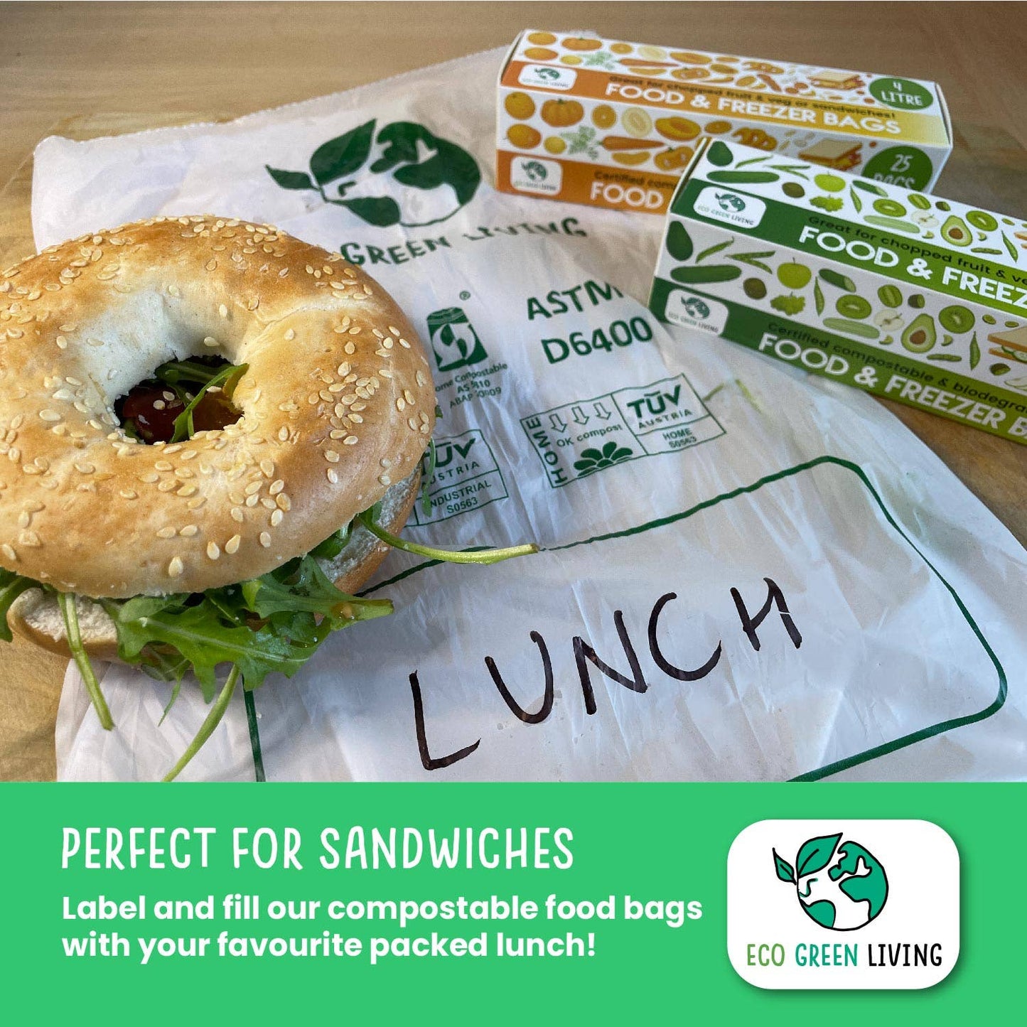 Eco Green Living Compostable Plastic Free Food & Freezer Bags 4L - 25 Bags