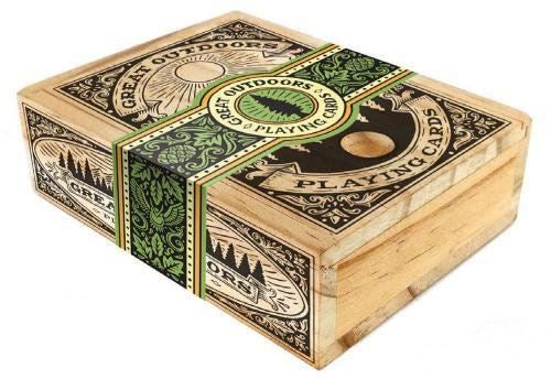 Great Outdoors Playing Cards Deck in Carved Wooden Storage Box