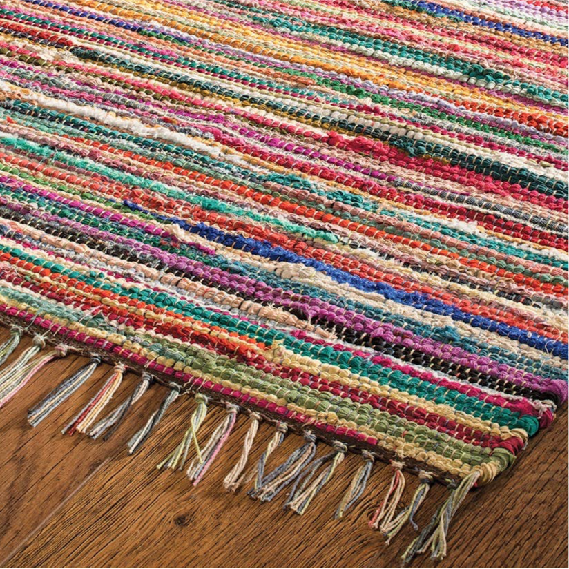Recycled Indian Cotton Rainbow Rag Rug 60 X 90cm