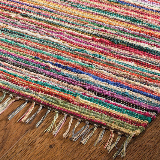 Recycled Indian Cotton Rainbow Rag Rug 60 X 90cm