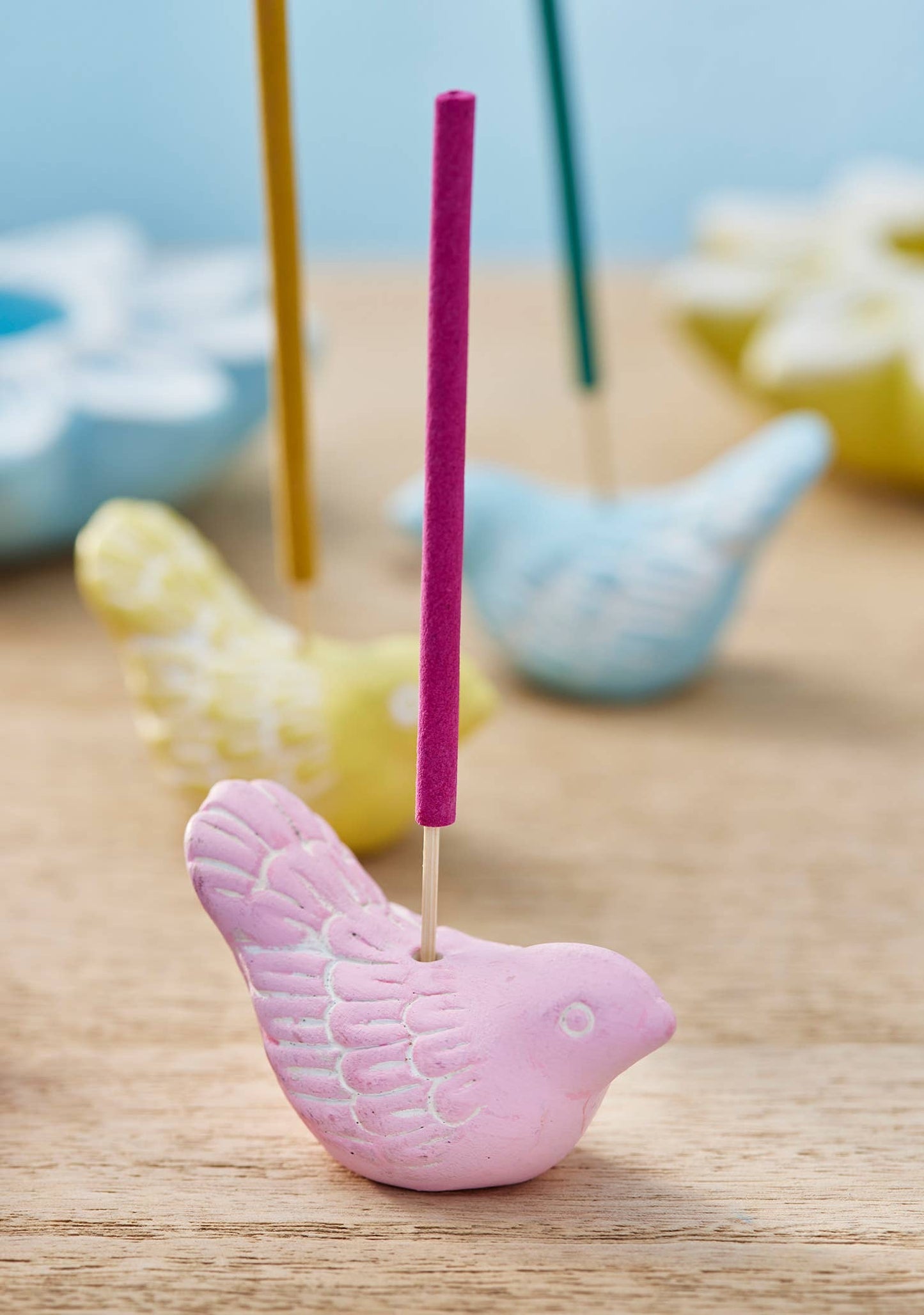 Hand-painted Terracotta Bird Ornament & Incense Holder