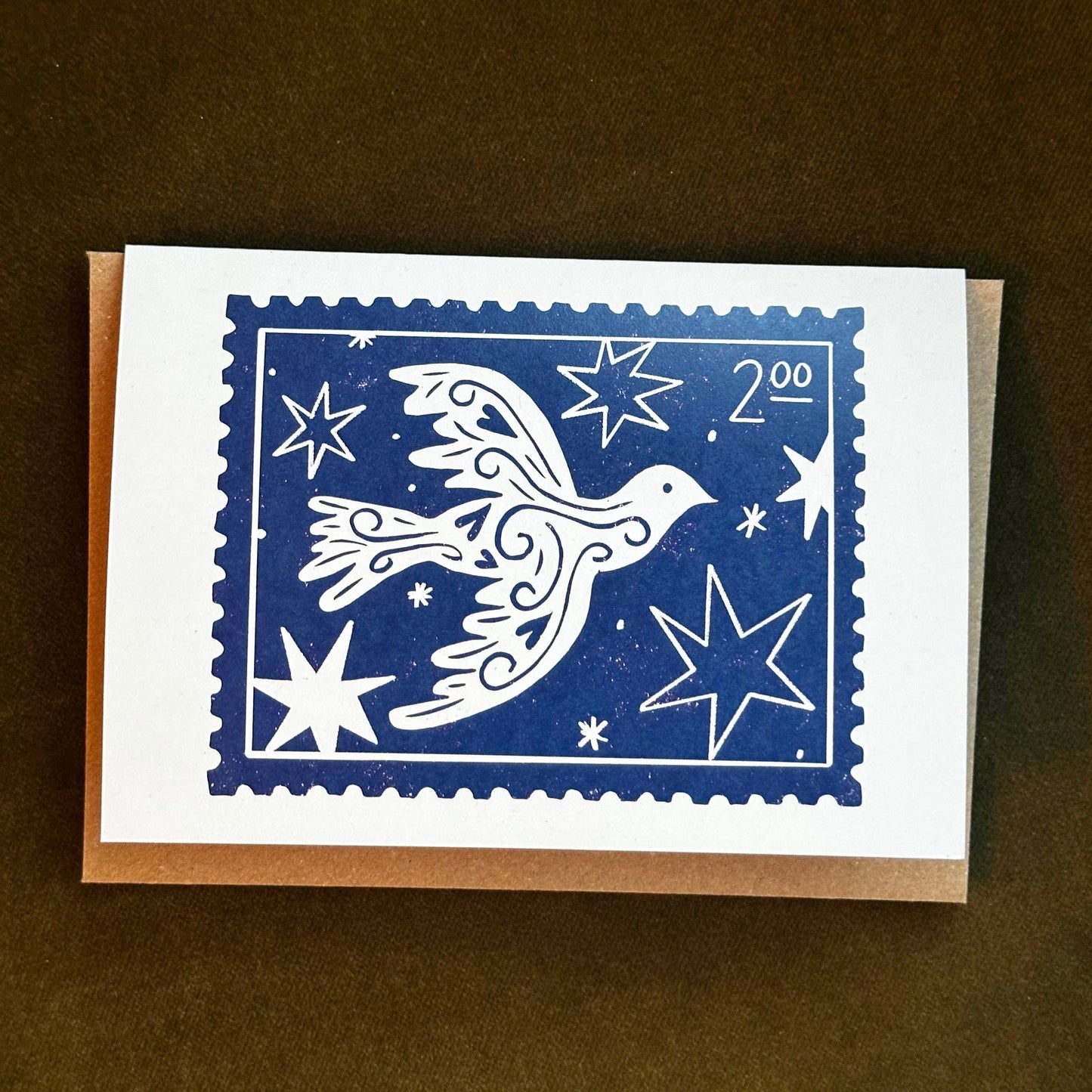 Dove Stamp Lino Christmas Card