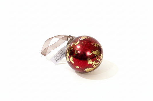 Berry Red & Gold Foil 3” Glass Baubles - Set of 6