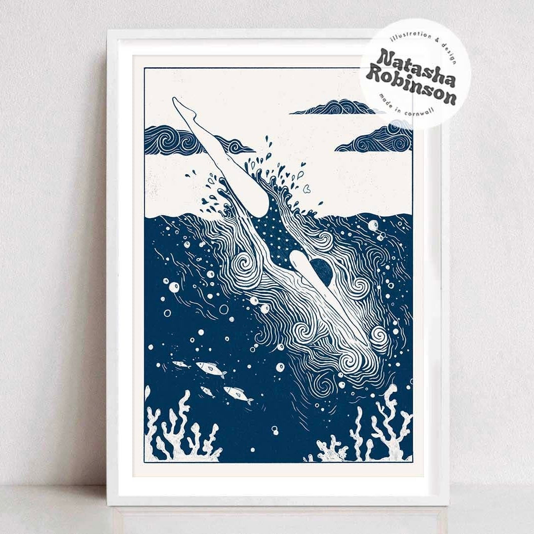 Into the Deep - Wild Sea Swimming Art Print