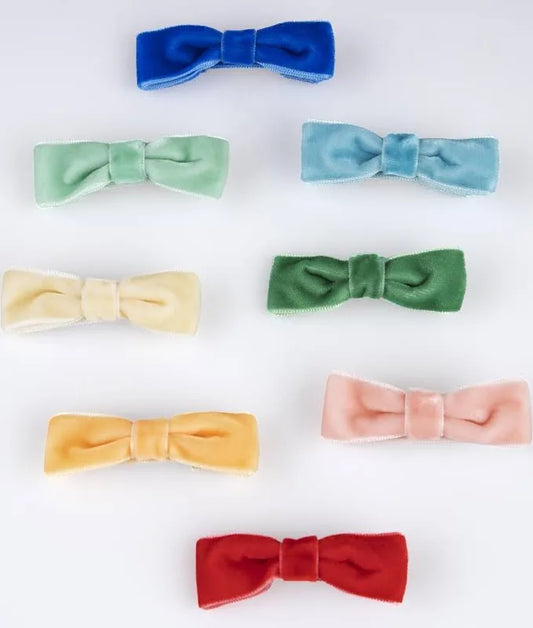 Rainbow Velvet Bow Hair Clips (x 8)