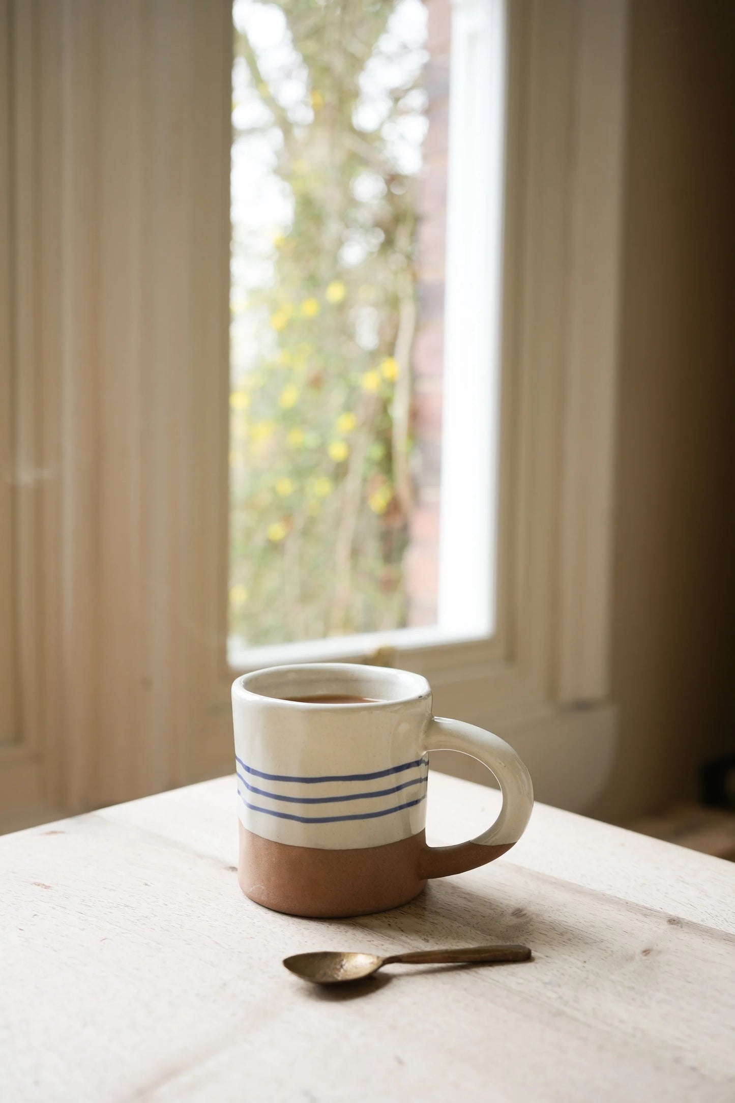 Hand Painted Breton Stripe Stoneware Mug - Ink