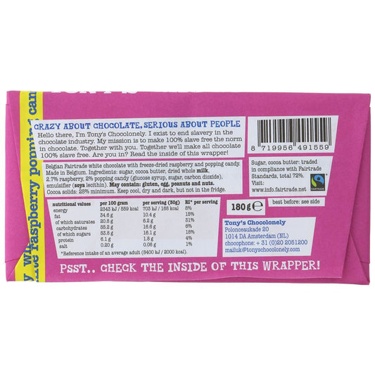 Tony's Chocolonely White Chocolate Raspberry Popping Candy