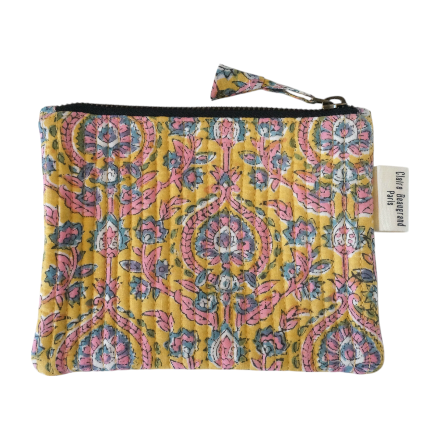Block Print Cotton Pouch - Yellow