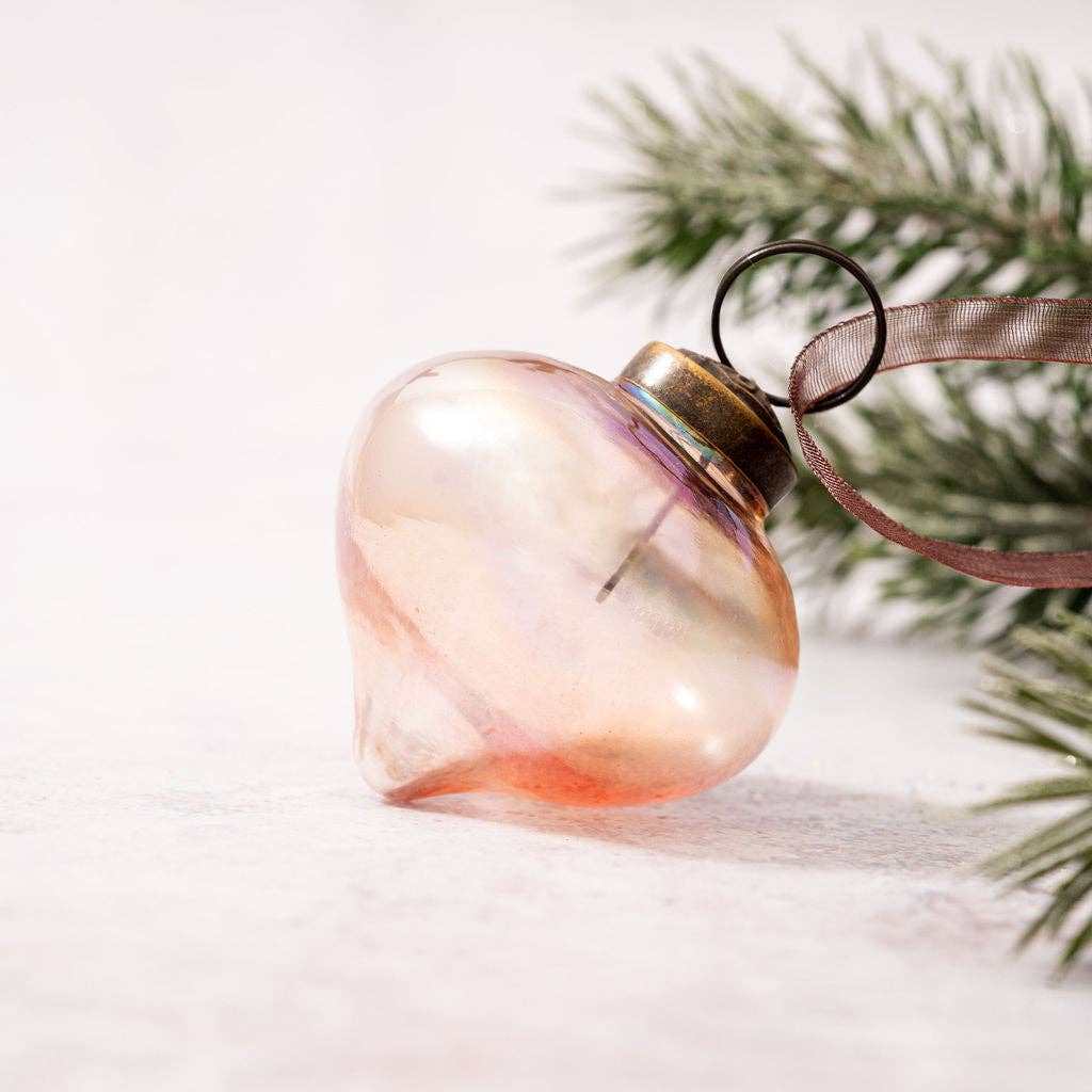 Set of 3 Medium Rose Luster Glass Lantern Christmas Ornament