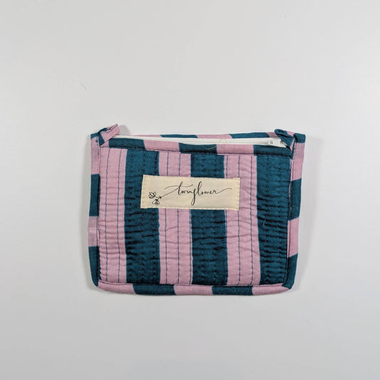 Lilac & Blue Striped Quilted Small Pouch Purse