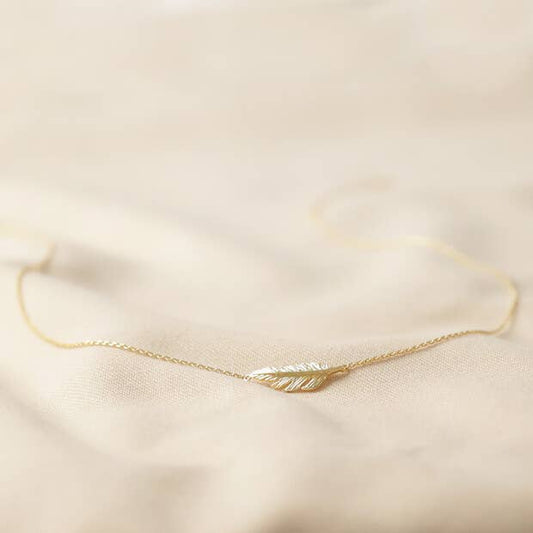 Gold Feather Pendant Necklace