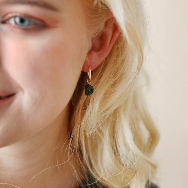 Jade Hoop Huggie Earrings