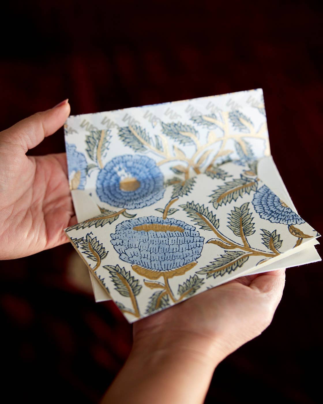 Block Print ‘Blue Stone’ Marigold Greeting Card