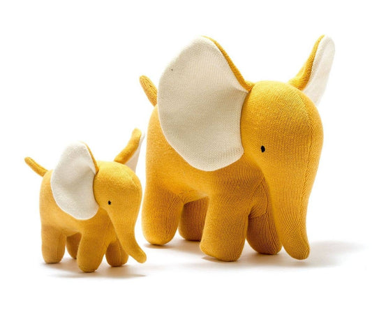 Ellis the Elephant Knitted Organic Cotton Mustard Toy