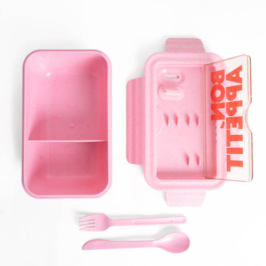 Bon Appetit Wheat Straw Lunch Box with Cutlery Set - Candy Pink