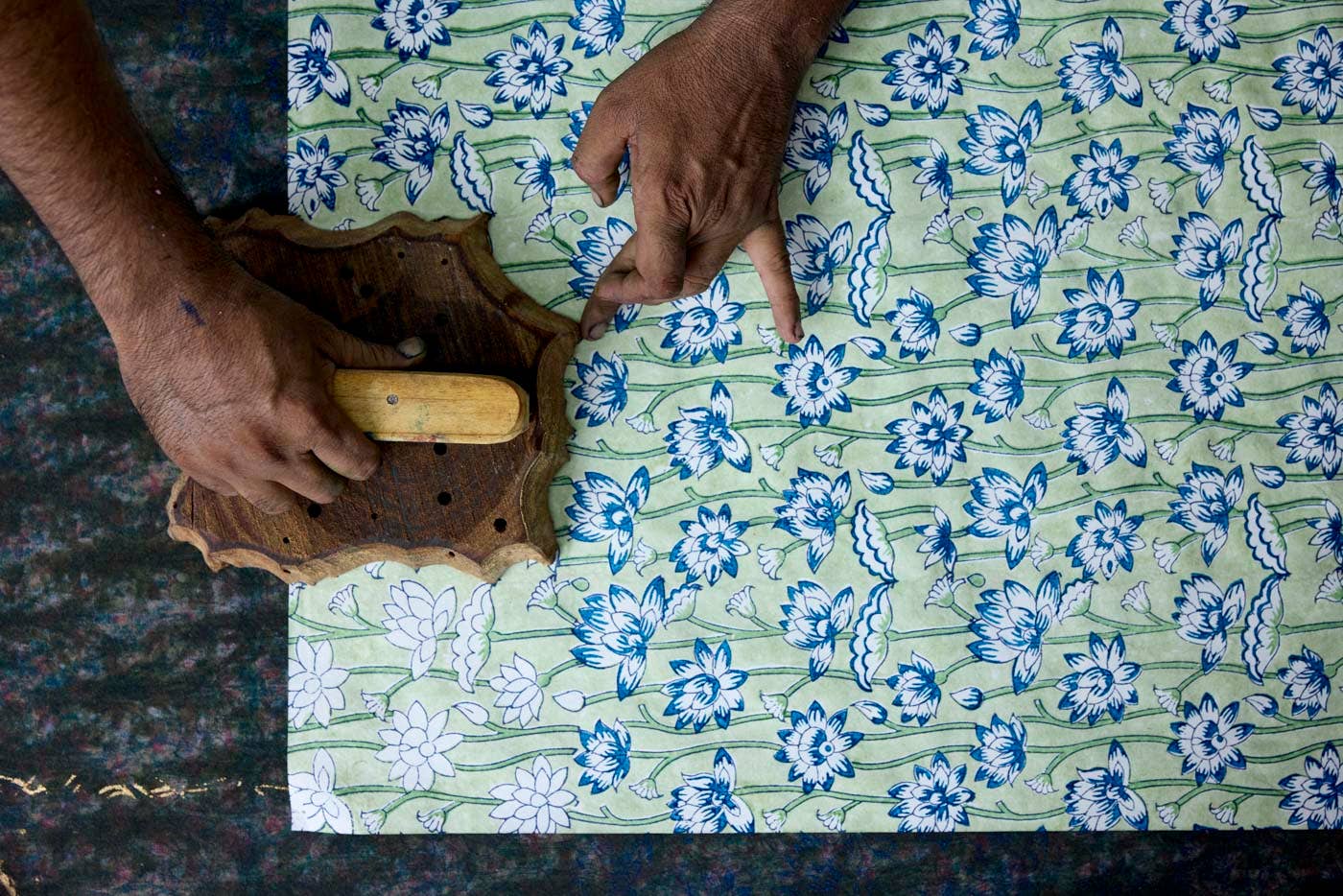 Block Printed Picture Frame - Lotus Indigo