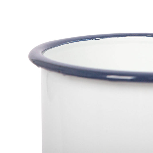 15cm Enamel Plant Pot - White & Blue