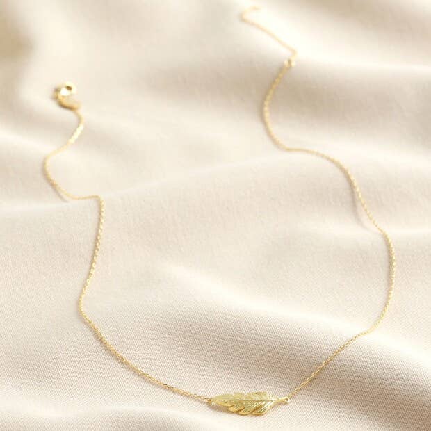 Gold Feather Pendant Necklace