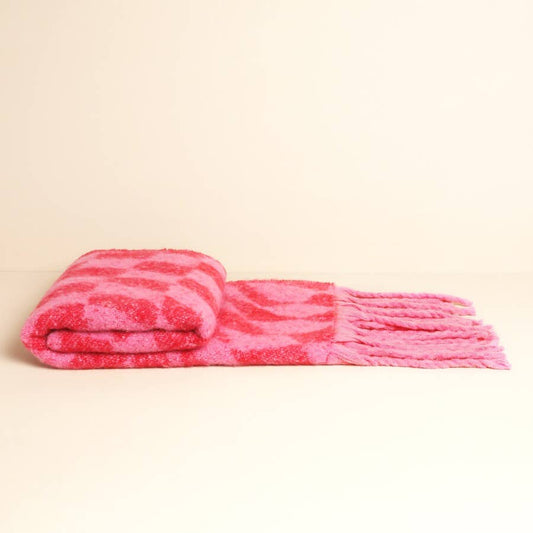 Wavy Checkerboard Scarf - Pink & Red