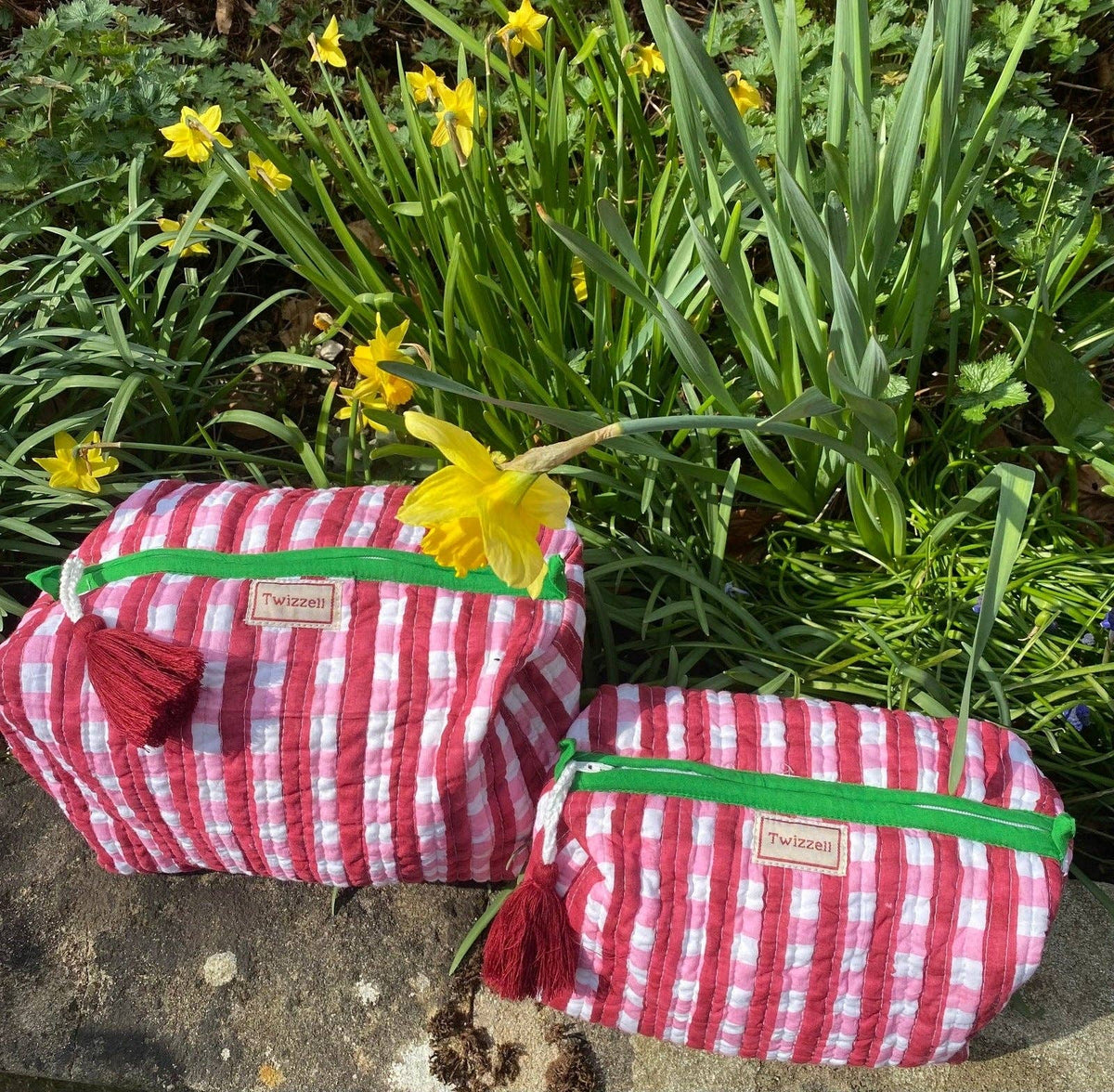 Quilted Wash Bag - Pink Gingham Checker