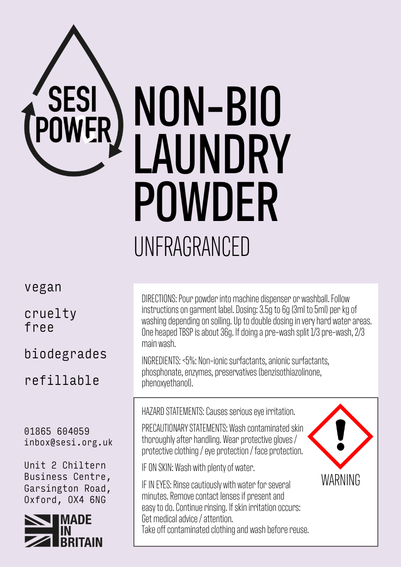 Non-Bio Laundry Powder Unfragranced SESI - SW Coast Refills