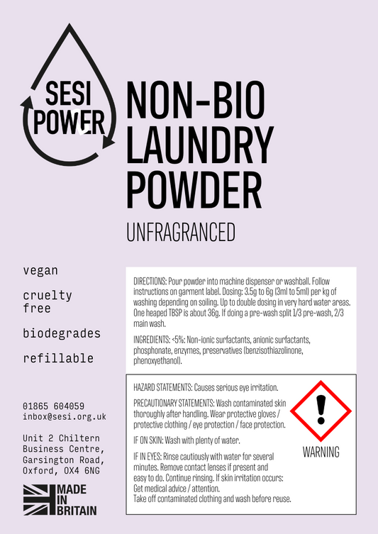 Non-Bio Laundry Powder Unfragranced SESI - SW Coast Refills
