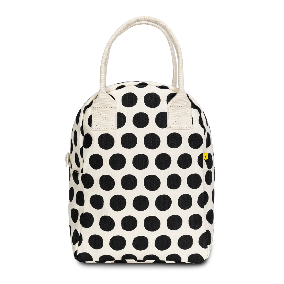 Fluf Zipper Lunch Bag - Polka Dotty Black + White