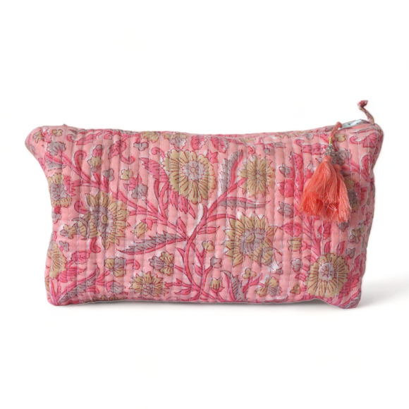 Hand Stitched Kantha Toiletry Bag - Pretty In Pink