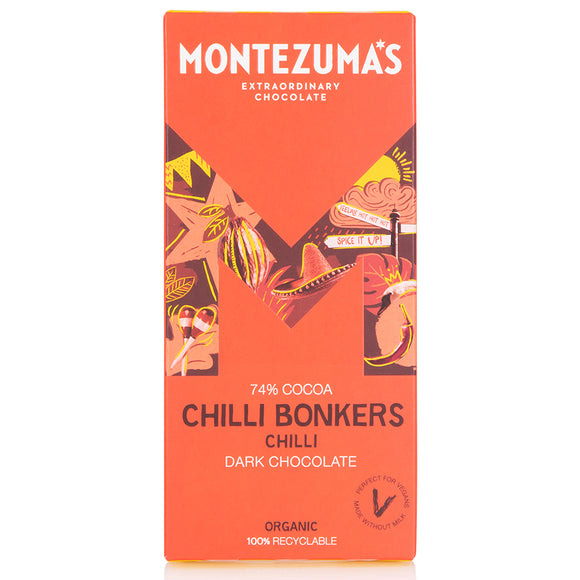 Montezuma*s 74% Cocoa Chilli Bonkers Dark Chocolate | Snacks & Chocolate | Ethical Chocolate | SW Coast Refills