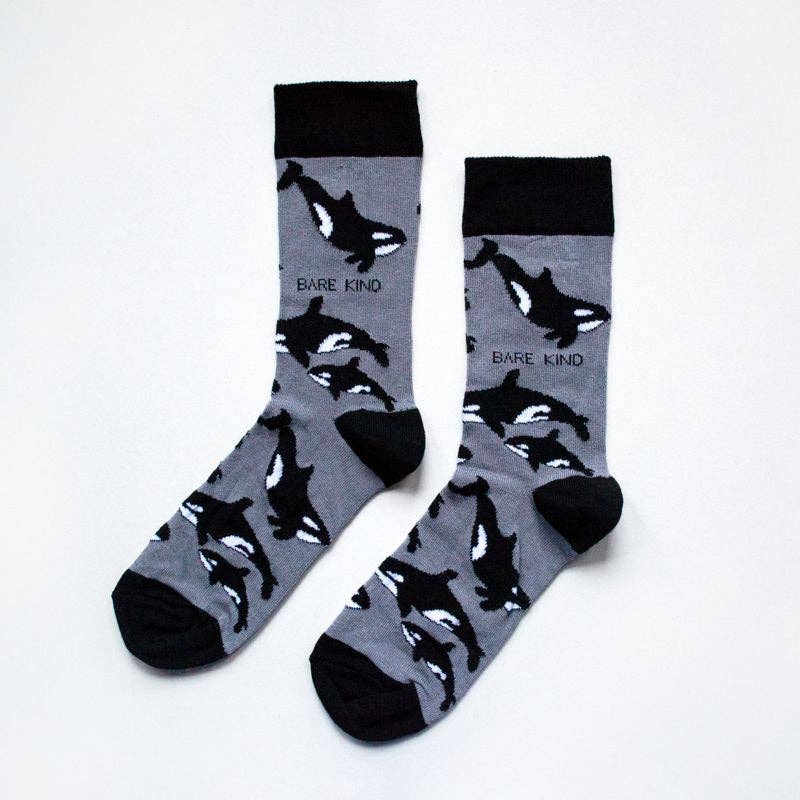 Grey Bamboo Socks with Orca Print