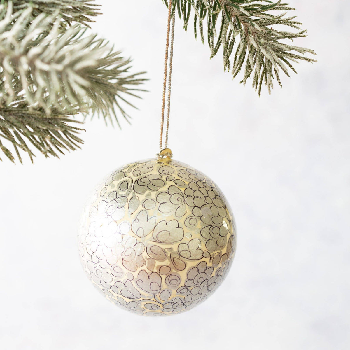 3" Silver & White Floral Indian Christmas Bauble