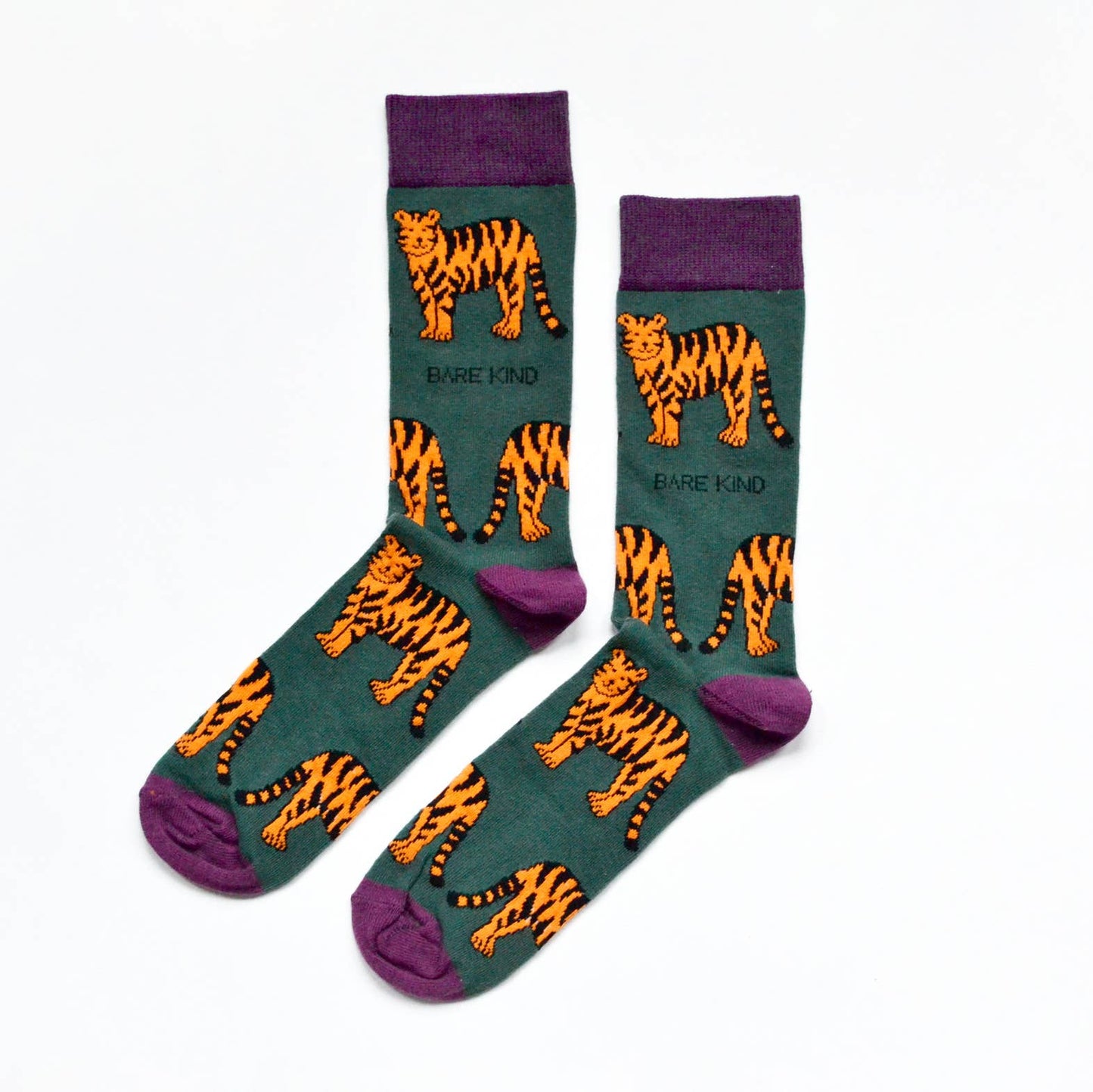 Green & Burgundy Bamboo Socks in Tiger Print