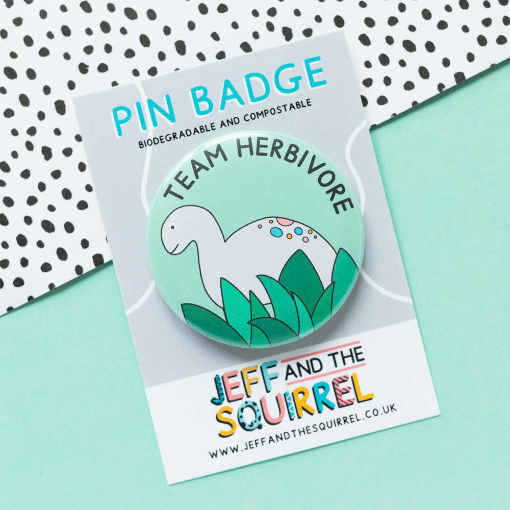 Team Herbivore Vegan Dinosaur Biodegradable Badge
