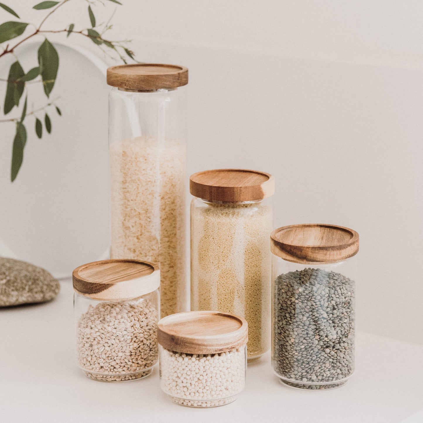 Glass Pantry Jar with Acacia Wood Lid - 950ml