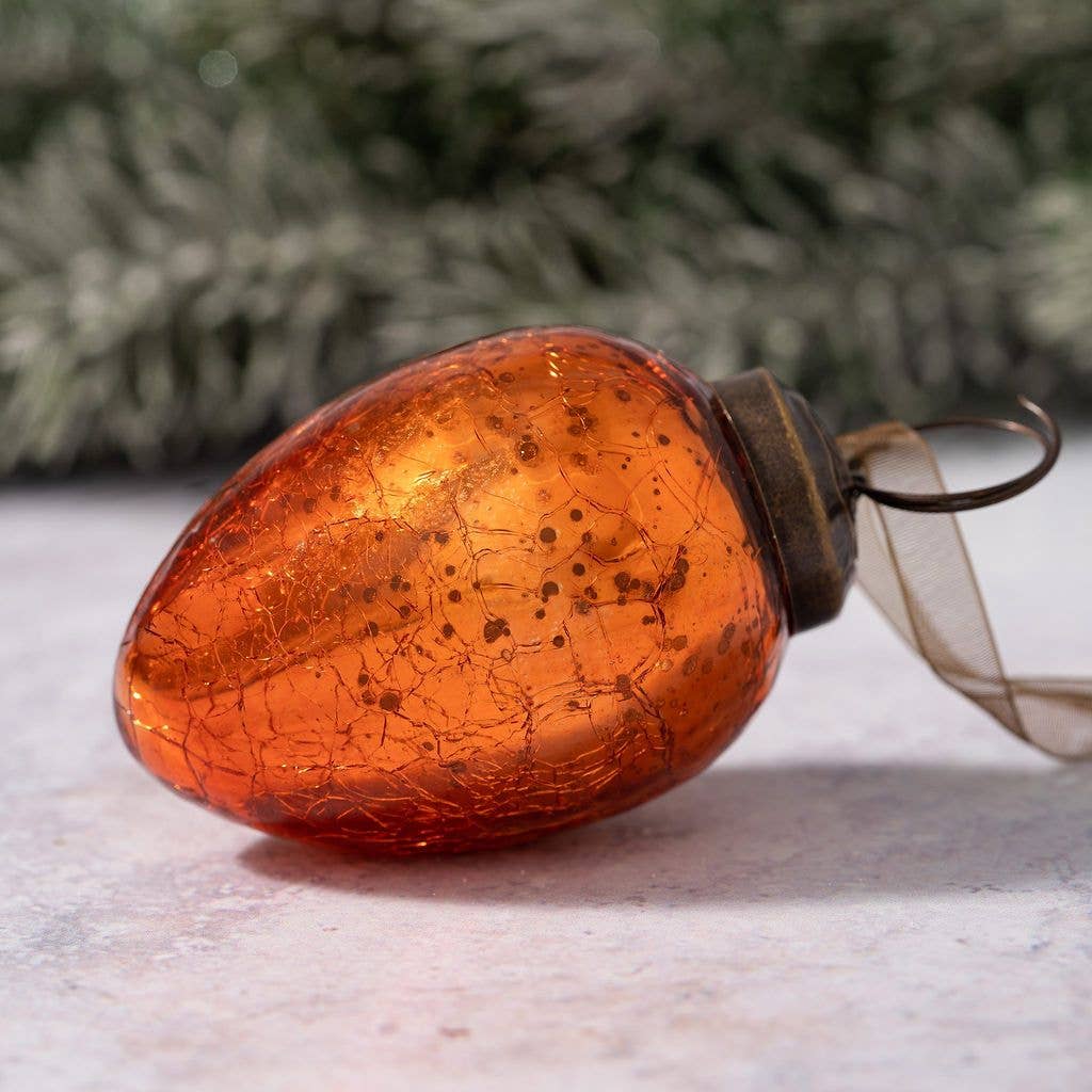 Tangerine Crackle Glass Christmas Ornament