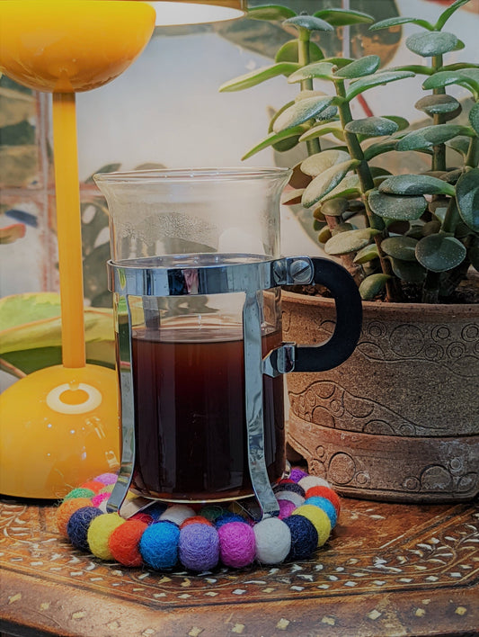 Rainbow Fairtrade Wool Felt Ball Coaster