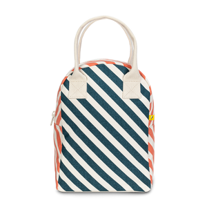 Fluf Zipper Lunch Bag - Stripe Teal Apricot