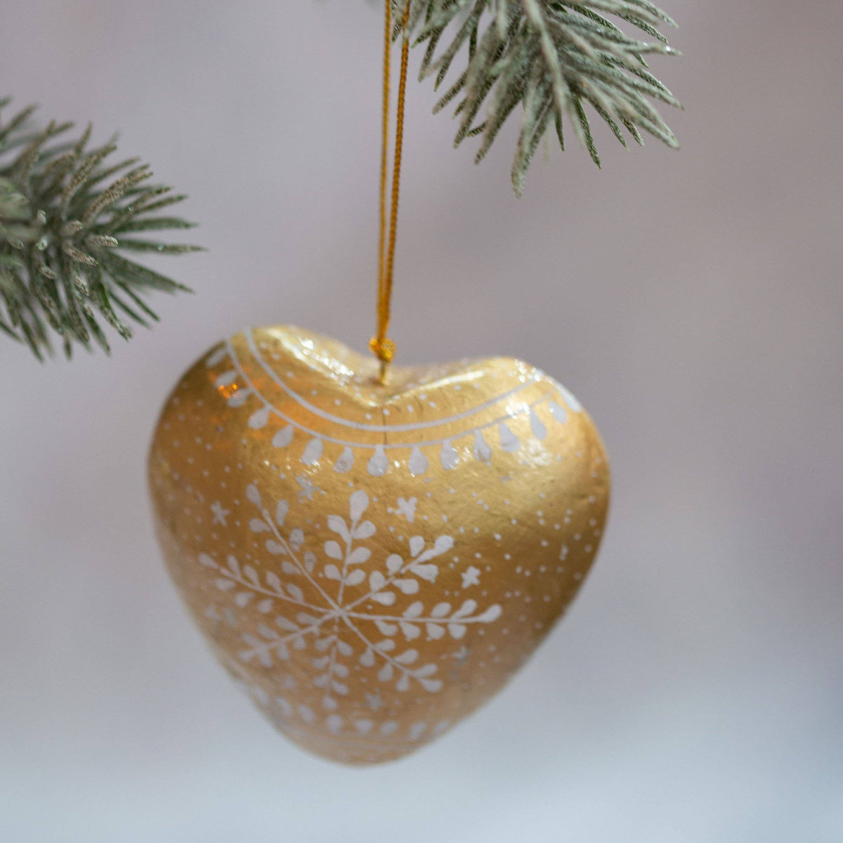 Gold Snowflake Hanging Heart Decoration