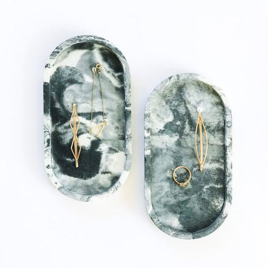 Oval Marbled Concrete Trinket Tray