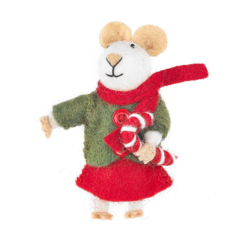 Handmade Felt Biodegradable Christmas Mouse Tree Hanging Decoration