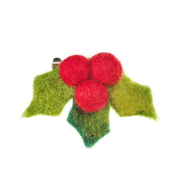 Handmade Felt Fairtrade Holly Brooch