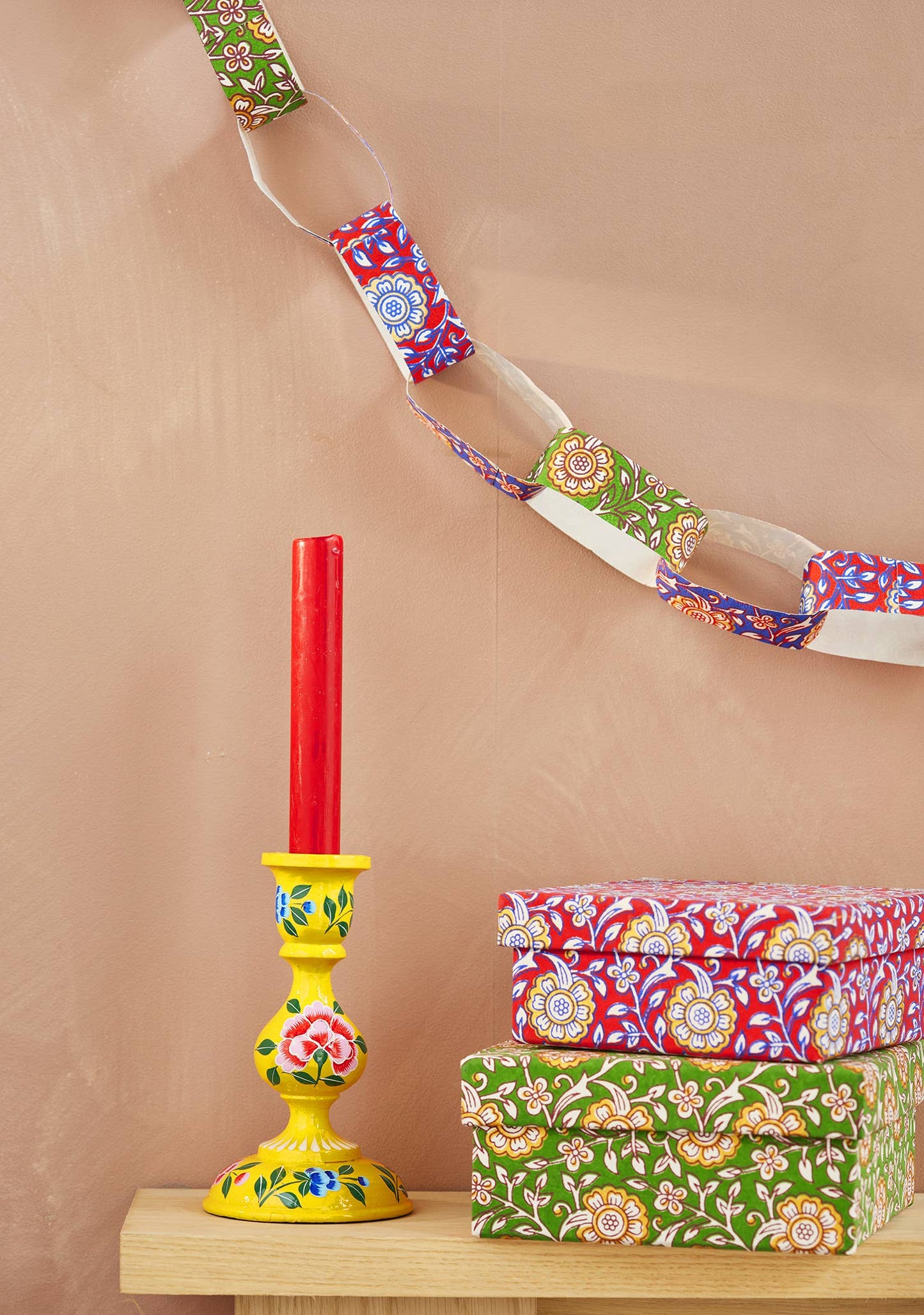 Floral Block Print Paperchain Garland Kit